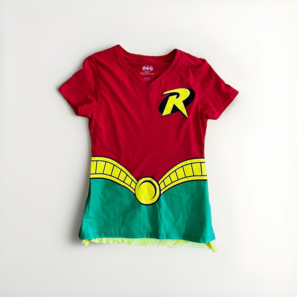 Batman & Robin V-Neck Caped ROBIN Costume T-Shirt Red DC Comic Size Large